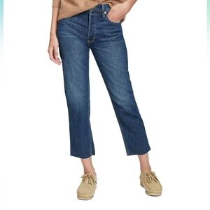 GAP Womens High Rise Cheeky Straight Jeans in Dark Stillwell 32 Reg Raw Hem